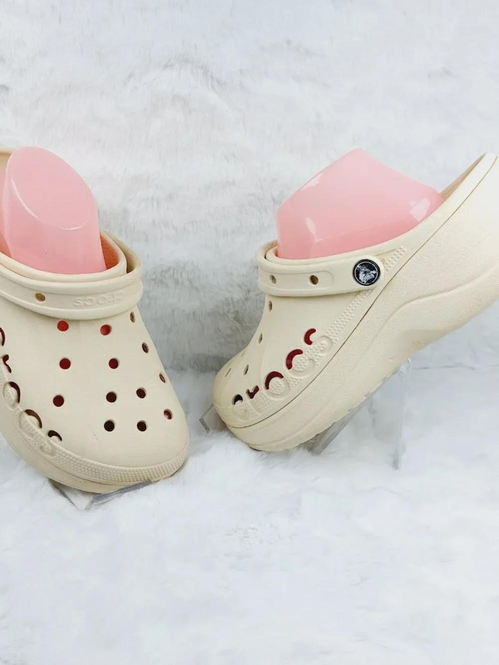 Crocs Women's Beige Baya Platform Adjustable Slip-On Casual Clogs Size 10